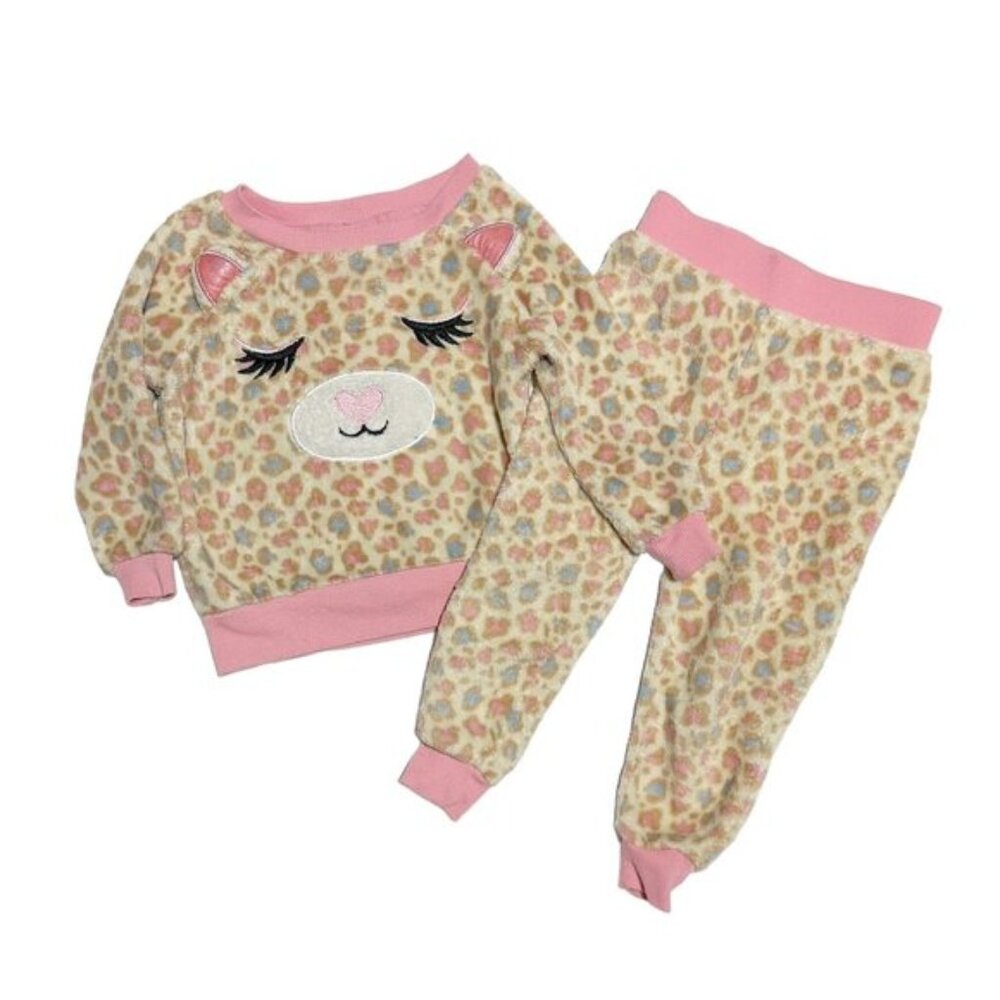 George Toddler Girl's Animal Print Kitty Fleece PJ Set Pink